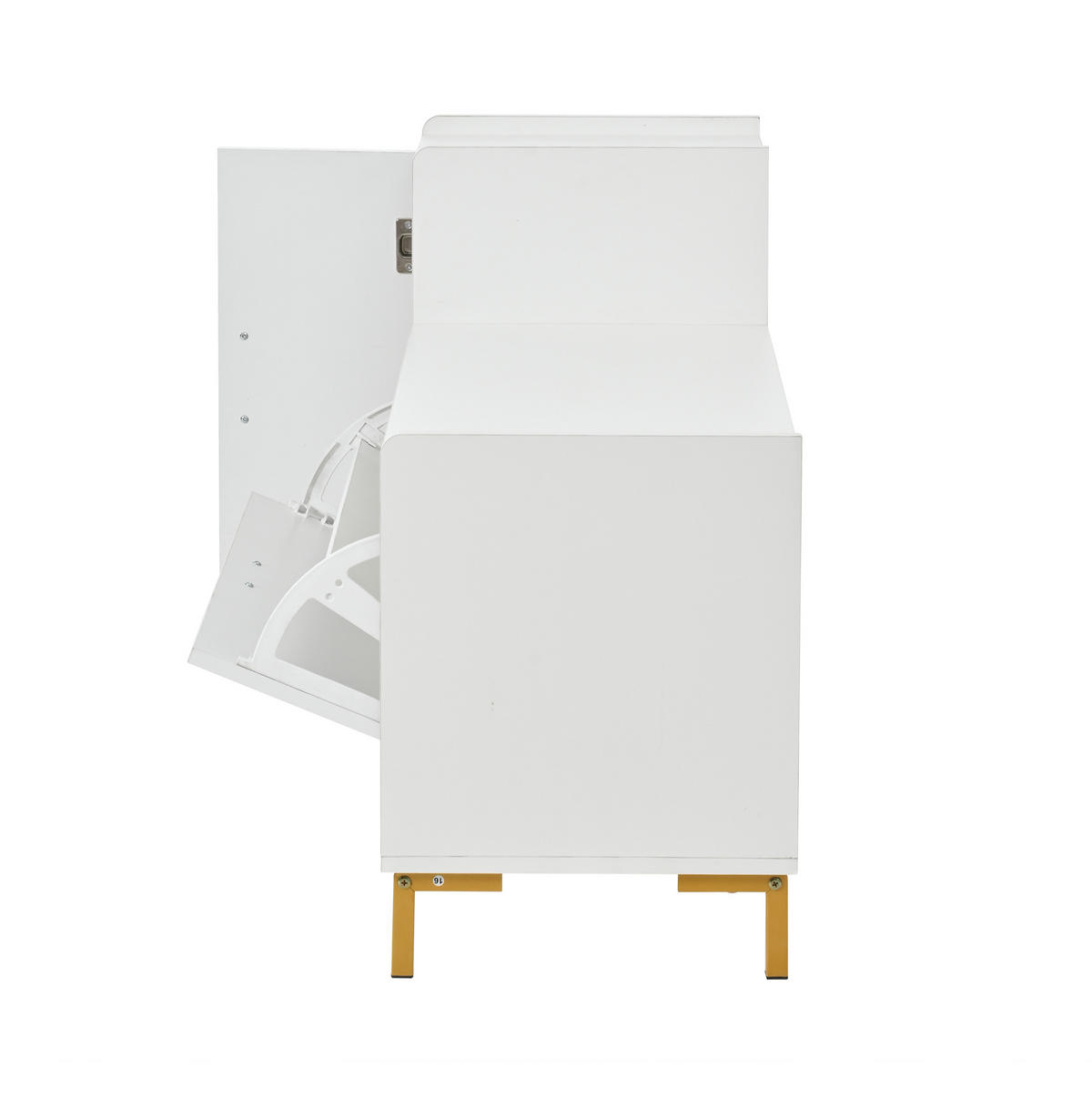 SCHUHSCHRANK 100/38/68 cm in Weiß/Gold mit Sitzkissen und Hochglanzfront - Weiß, Holzwerkstoff (100/68/38cm) - Flora Grace