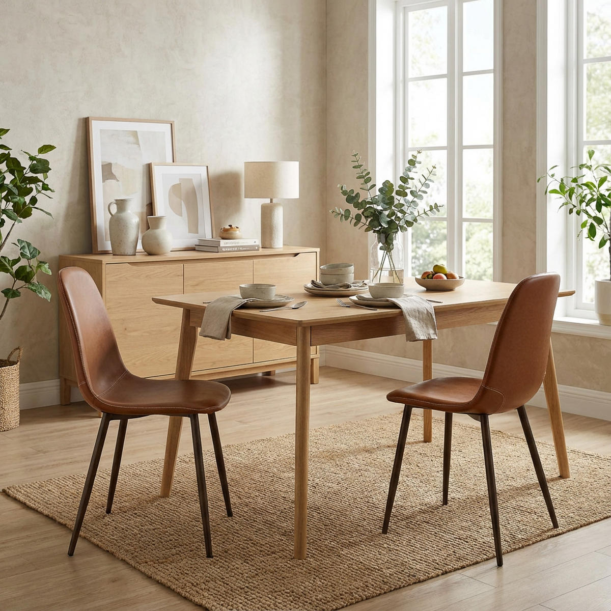 ESSZIMMERSTÜHLE 2er-Set, gepolstert, Kunstlederbezug, Braun - Braun, Metall (43/88/53cm) - Meubles Cosy