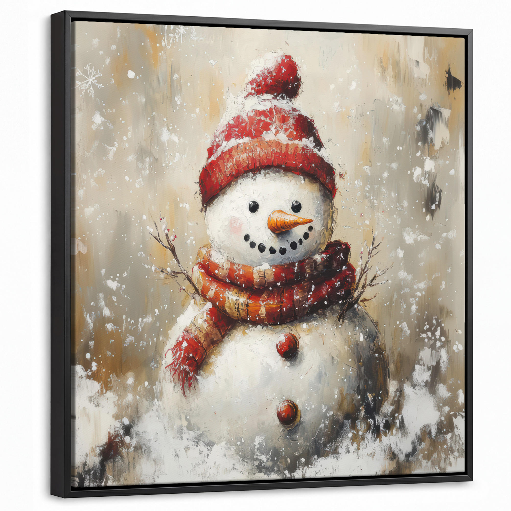 LEINWAND Bilder mit Rahmen - Schneemann - Winter - Schnee - Beige - 50x50 - Weiß, Textil (50/50cm) - MuchoWow