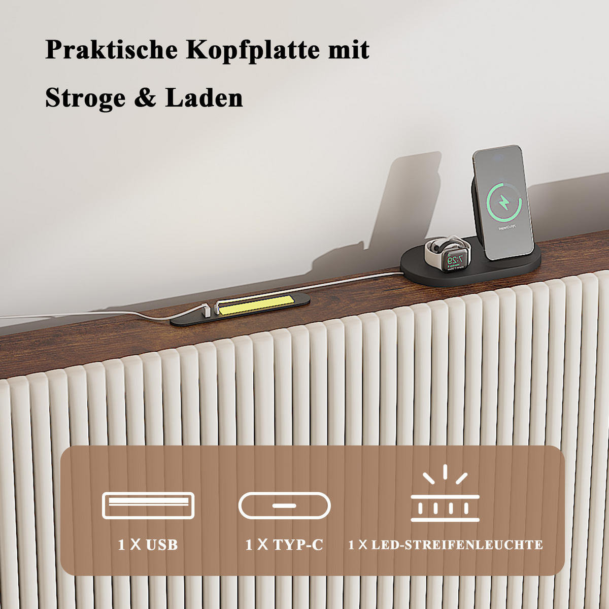 POLSTERBETT 160/200 cm mit geräuscharmem Metallrahmen und Cordbezug, Beige, Creme - Creme, Textil (160/200cm) - Redom