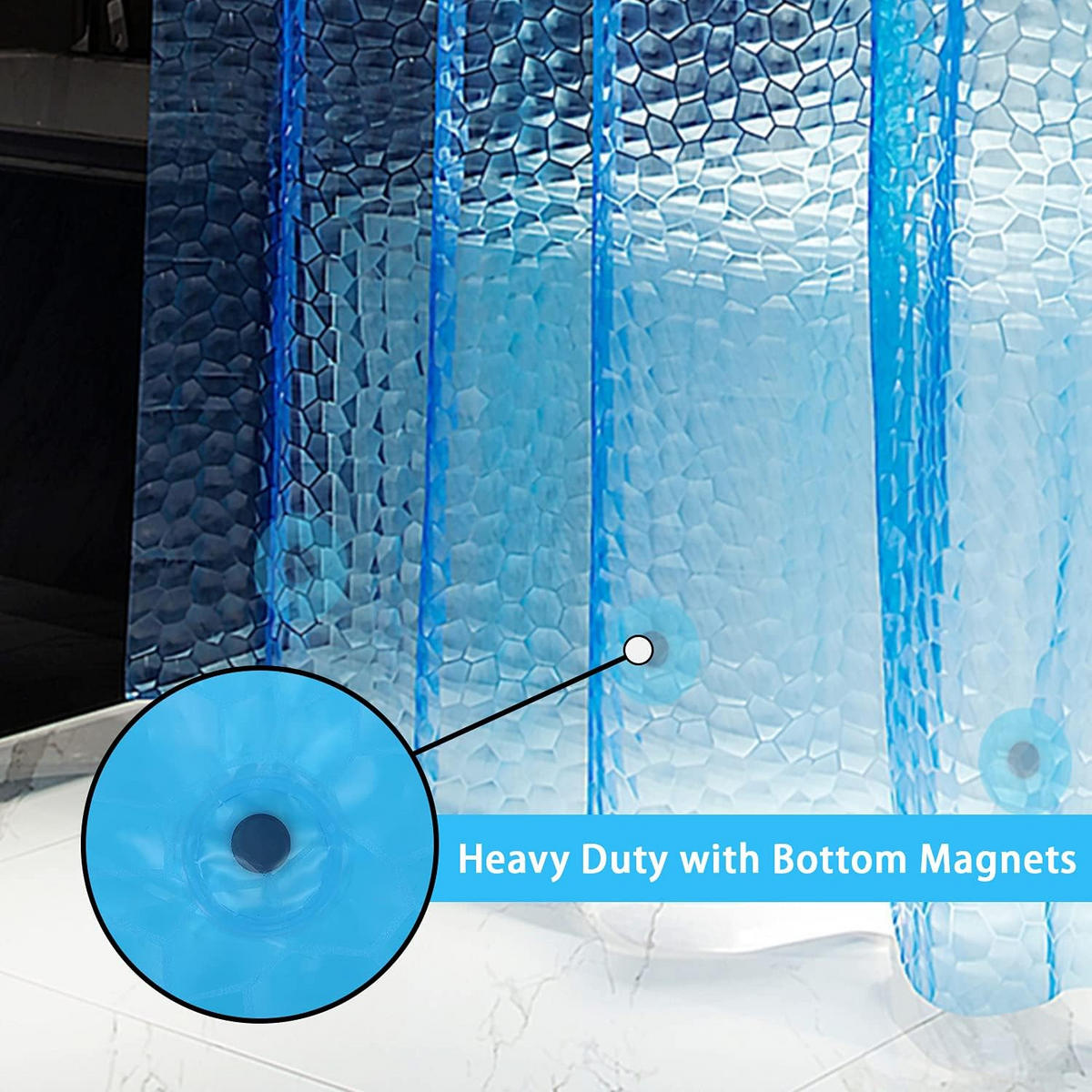 DUSCHVORHANG transparent EVA Blau Einlage wasserdicht mit Magneten fürs Badezimmer 180 cm - Blau, Kunststoff (180/180cm) - MCBOSON