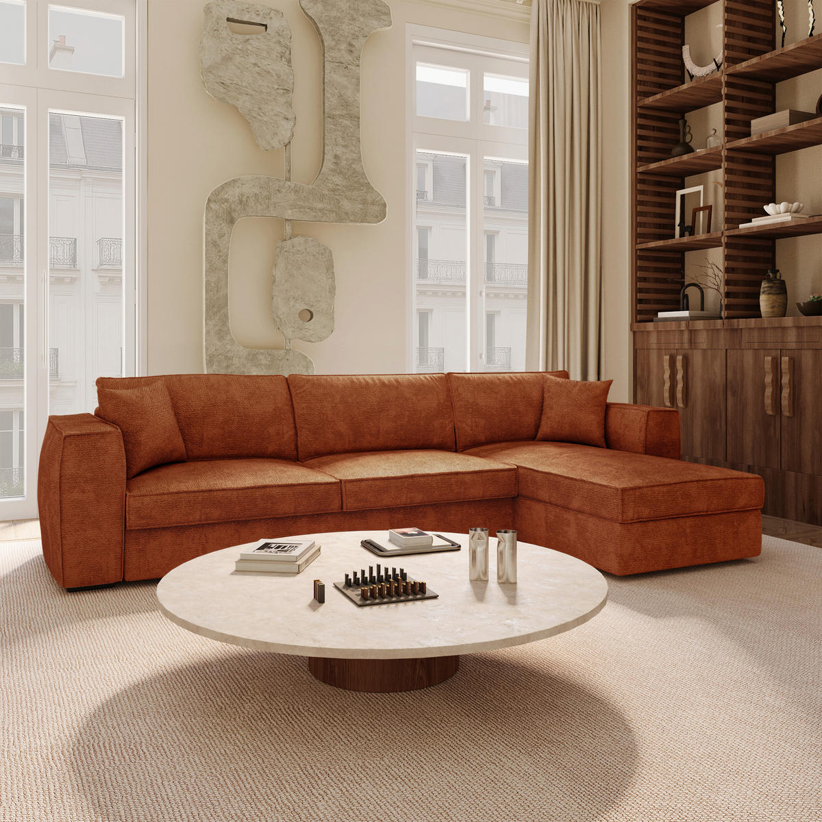 ECKSOFA rechtwinklig MIKA Kettgewebe mit weichem Griff Terrakotta 292cm - Dunkelorange/Terracotta, Textil (292/100cm) - Premium Interiors