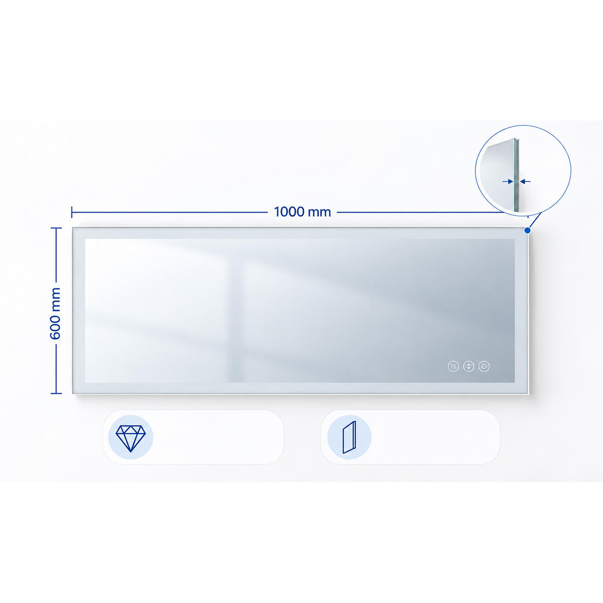 BADSPIEGEL Silber LED mit Steckdose 100x60 cm - Transparent, Glas/Kunststoff (100/60/3.5cm) - Relaxdays