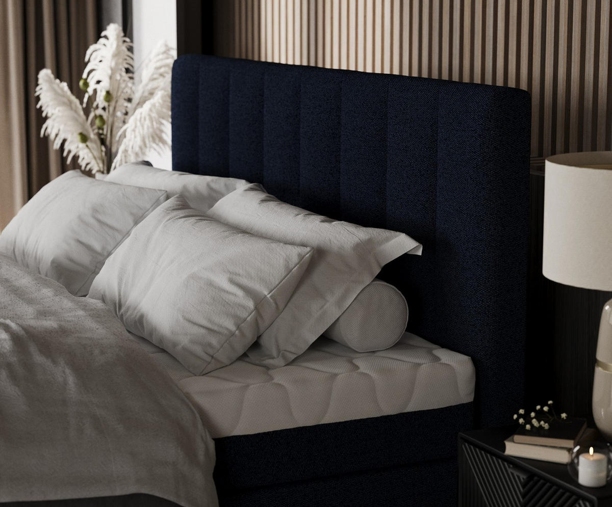 BOXBETT Lume 200/200 cm Marineblau im Riva Stoff - Schwarz/Dunkelblau, Holz/Holzwerkstoff (200/200cm) - AltaBeds