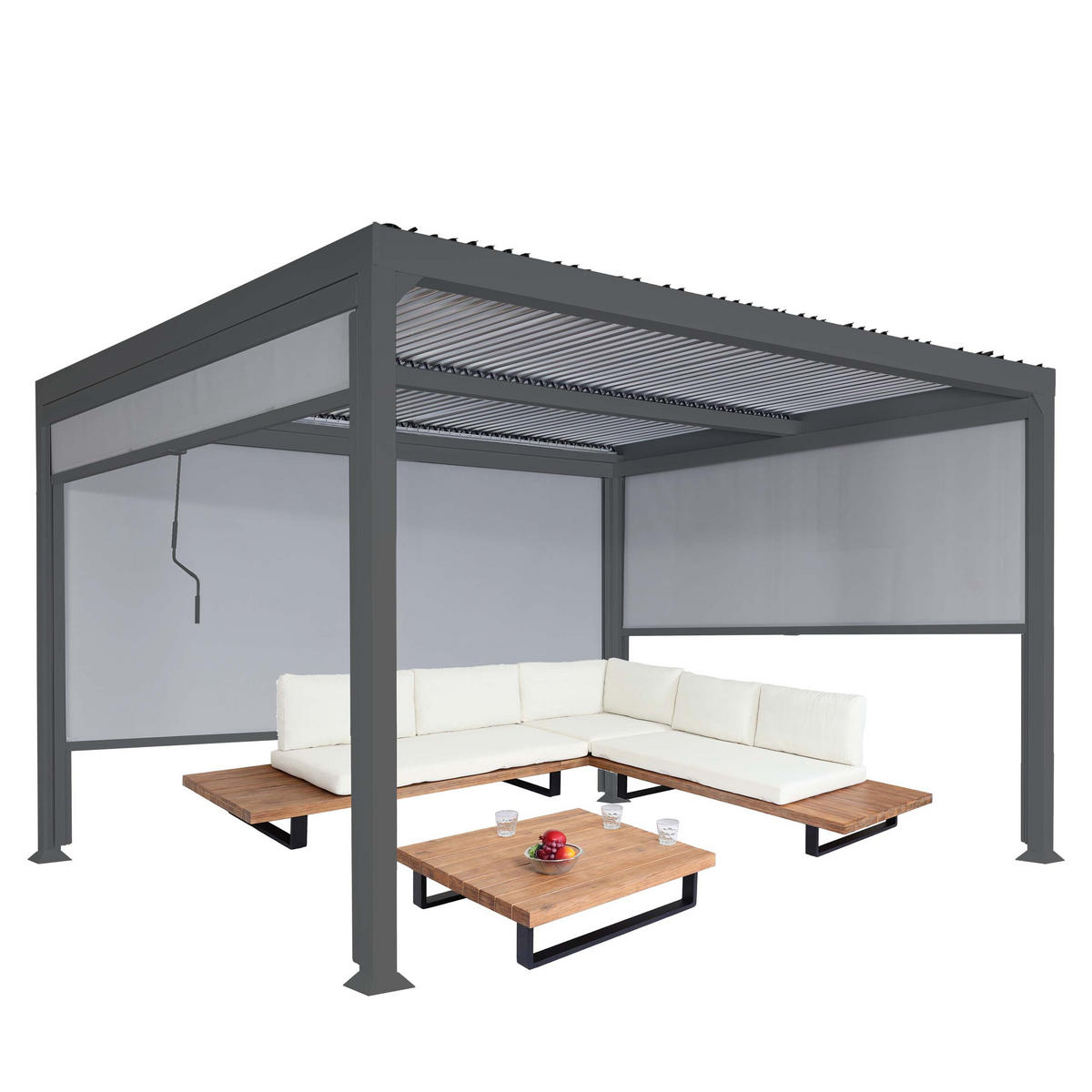 ALU PERGOLA MIT SEITENWAND Anthrazit - Anthrazit, Metall (368/224/306cm) - MCW
