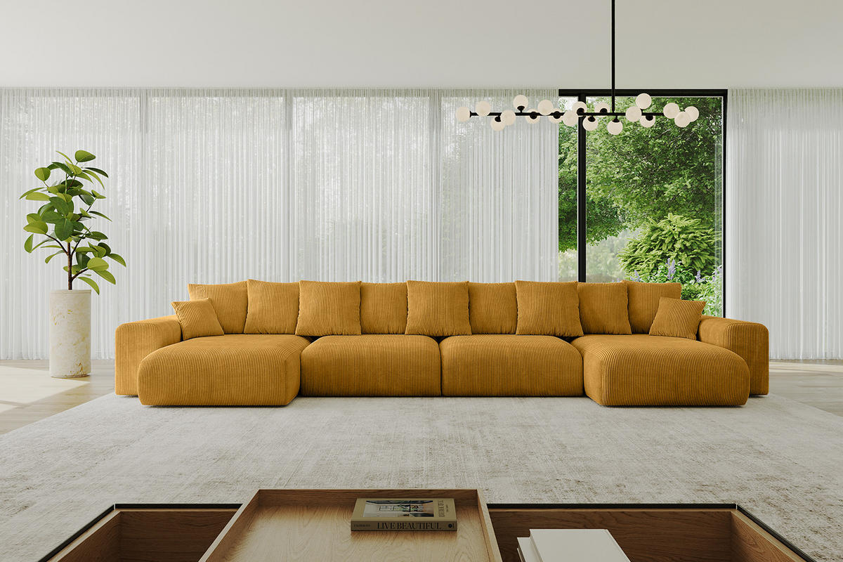 WOHNLANDSCHAFT mit Schlaffunktion ESKAR-U2-464x176x72cm Senfgelb - Sandfarben, Holzwerkstoff/Kunststoff (176/72/464cm) - ALTDECOR