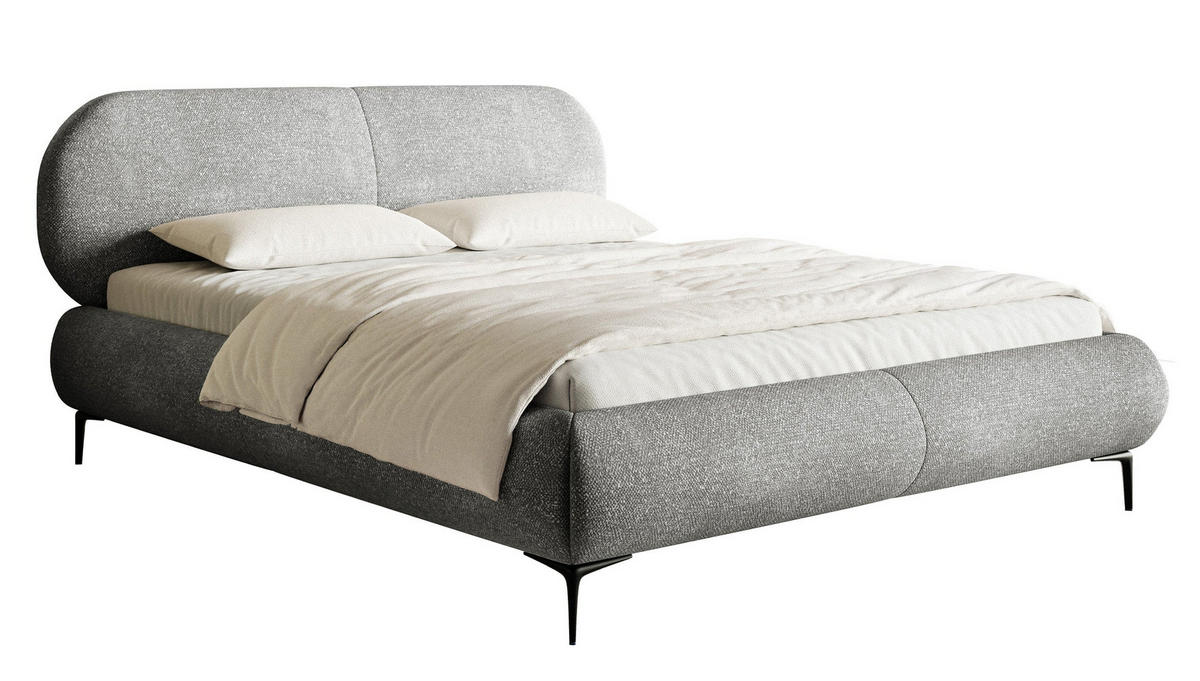 POLSTERBETT Ovalle Grau mit schwarzen Metallbeinen 180 cm - Schwarz/Grau, Textil/Metall (180/200cm) - Selsey