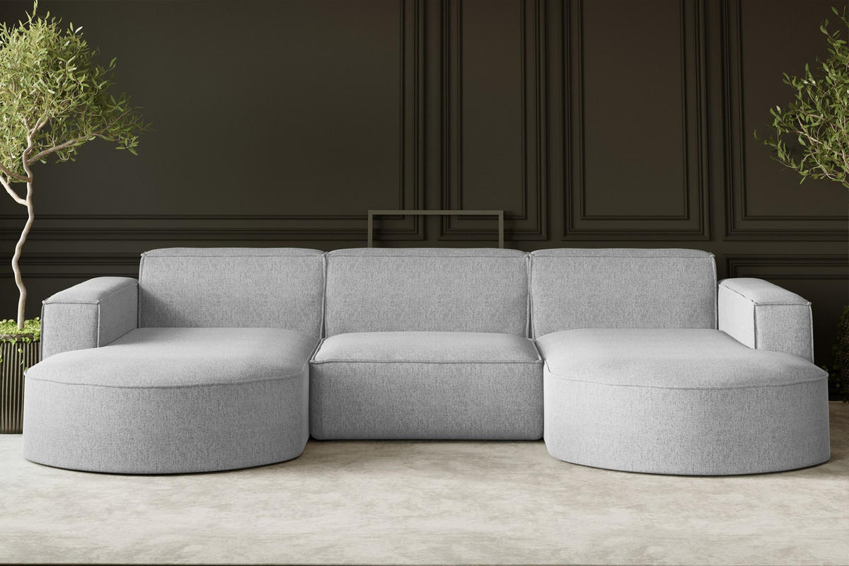 ECKSOFA U-Form MODENA STUDIO Stoff Verita Grau - Grau, Holz (165/299cm) - Kaiser Möbel