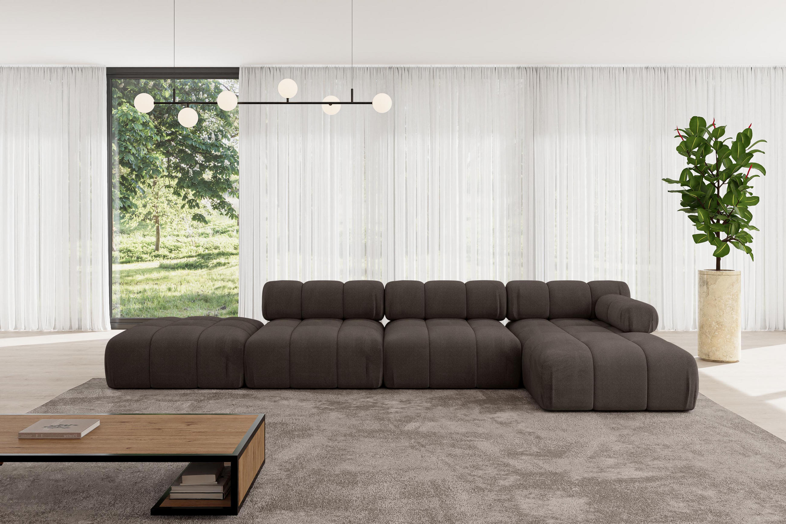 ECKSOFA modulares Sofa Lizur-L2 - 380x160x70 cm Braun Velours - Braun, Holzwerkstoff/Textil (380/160cm) - ALTDECOR