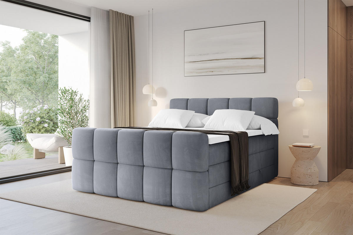 BOXBETT mit Matratze H3/H4 - FAMA-Z KING - 200x200 cm Grau Casablanca - Grau, Holzwerkstoff (200/200cm) - ALTDECOR