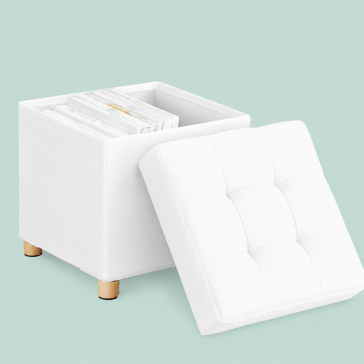 TABURE Bijela s prostorom za pohranu - bijela, drvni materijal/tekstil (38/38/38cm) - Relaxdays