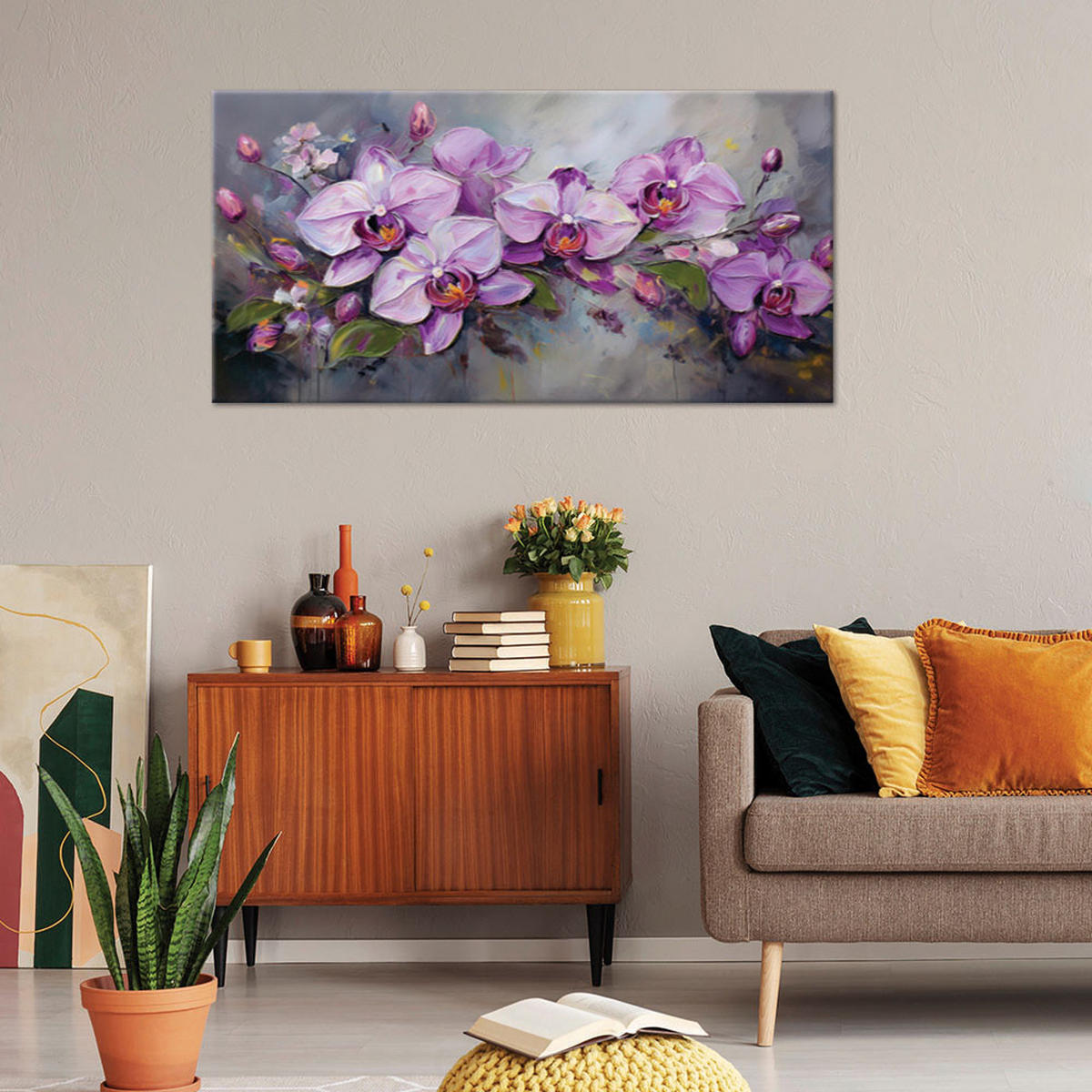 LEINWANDBILD Orchidee Lila Blumenarrangement 100x50cm - Lila, Textil (100/50cm) - Feeby