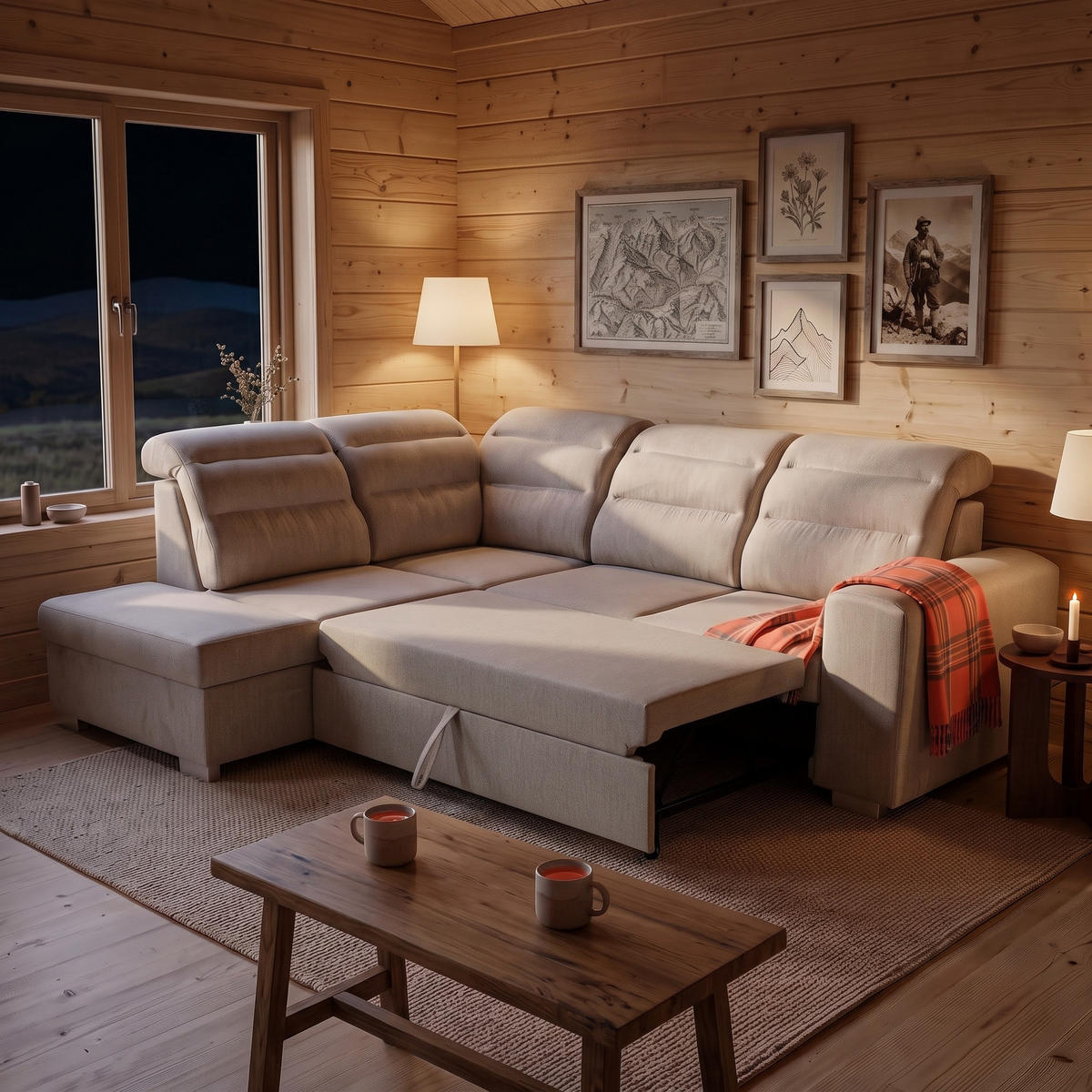 ECKSOFA CLOUD L Links mit Schlaffunktion 120x190 Velours Creme - Chromfarben/Creme, Holz/Kunststoff (202/260cm) - Muffo