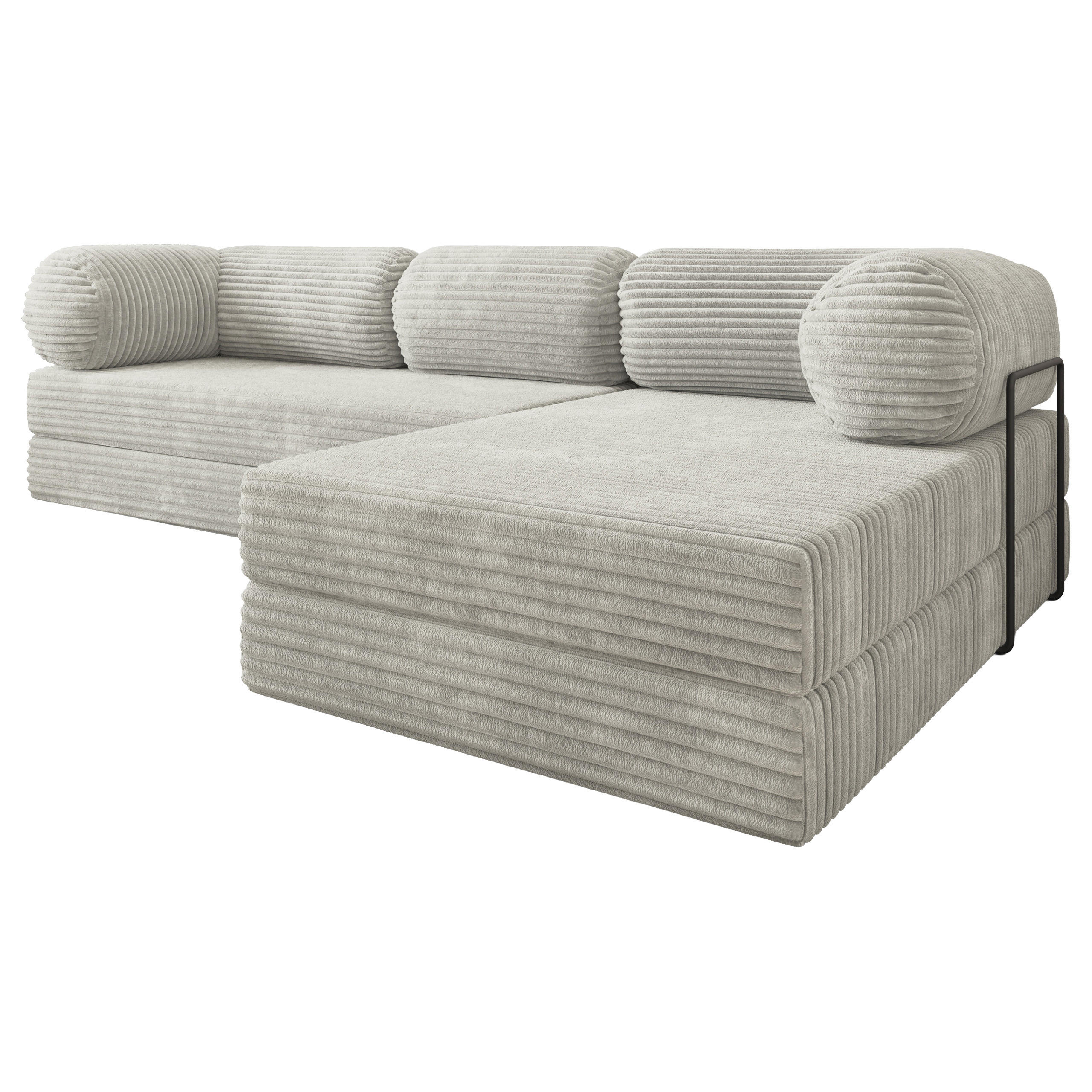 ECKSOFA ETERA modulares Boneless Sofa mit Schlaffunktion Hellgrau Kordstoff - Hellgrau, Textil (270/160cm) - MASSENO