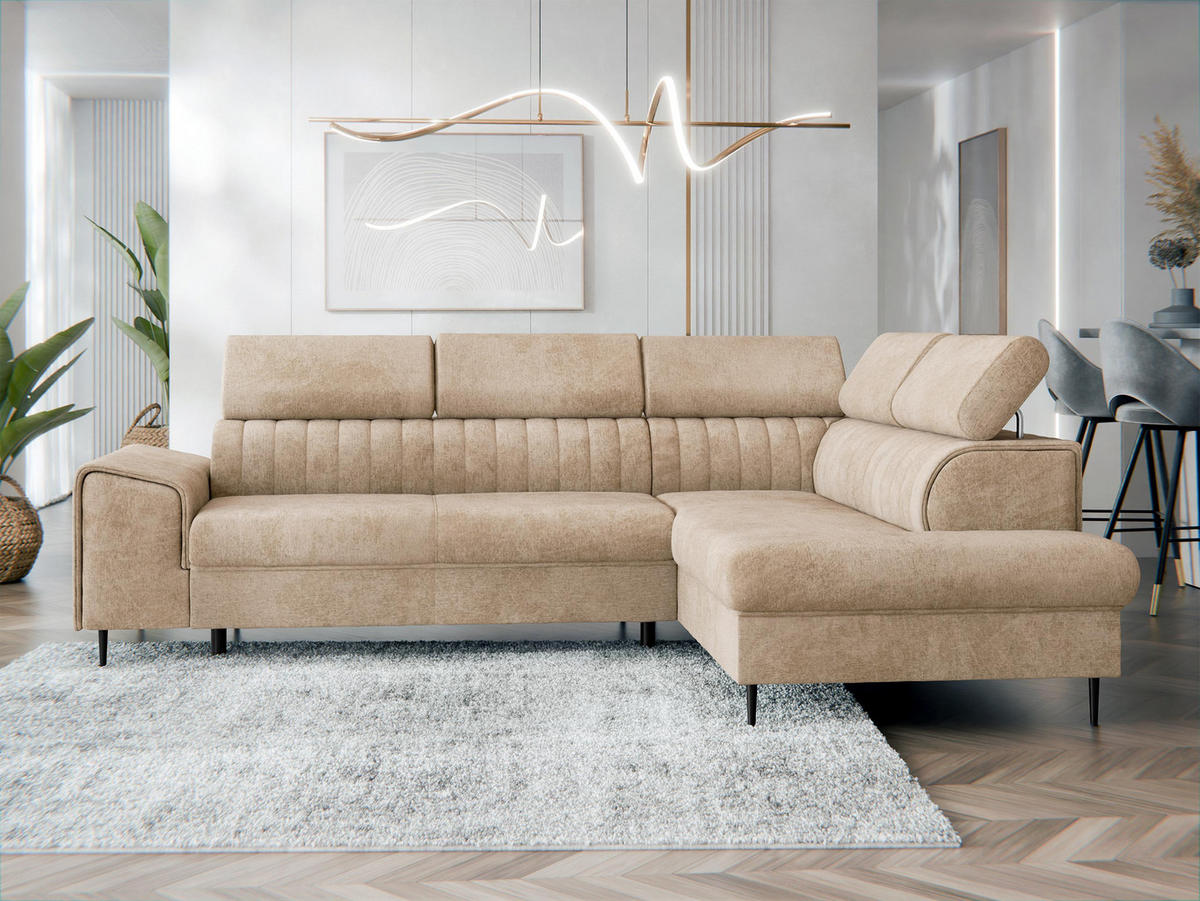 ECKSOFA Kadurin, Seite: Rechts - Beige/Schwarz, Holz/Kunststoff (276/206cm) - MIRJAN24