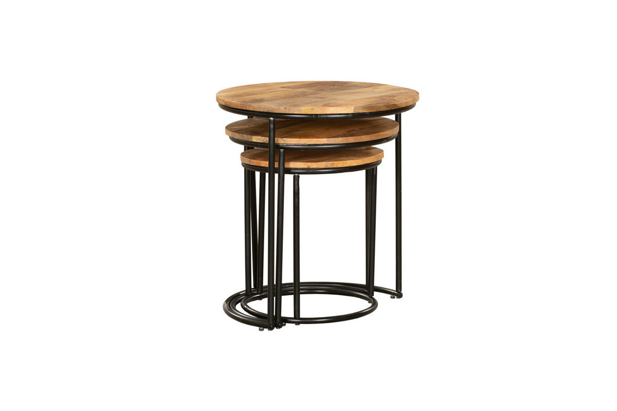 BEISTELLTISCH Adam 3er Set Mangoholz Braun 55,5x50x50cm - Braun, Holz (50/50/55.5cm) - DELUKE