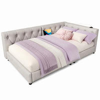 POLSTERBETT 90/200 mit 7-farbiger LED, USB/Type-C und Knopfsteppung in Beige - Beige, Holzwerkstoff/Textil (90/200cm) - EVRYAE