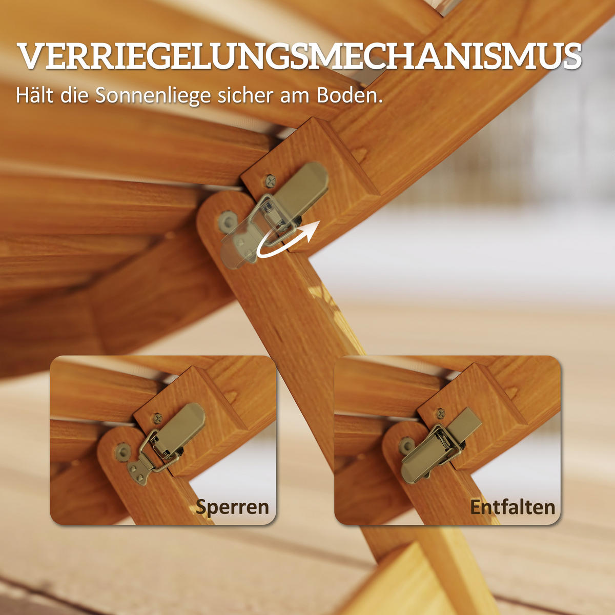 SONNENLIEGE aus Akazienholz Polyester Beige - Beige/Akaziefarben, Holz/Textil (54/63/183cm) - Outsunny