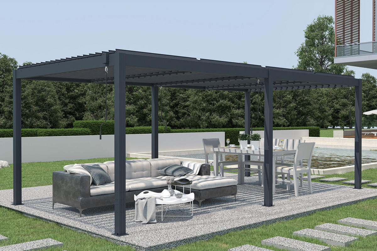 PERGOLA BIOKLIMATISCHE SELBSTTRAGENDE Santa graue 6m x 3m - Grau, Metall (600/220/305cm) - Cazeboo