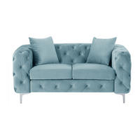 SOFA ohne Schlafmöglichkeit - 2 Personen - Samt, Stoff - Hellblau - - Hellblau, Textil (162/76/91cm) - Vente-Unique