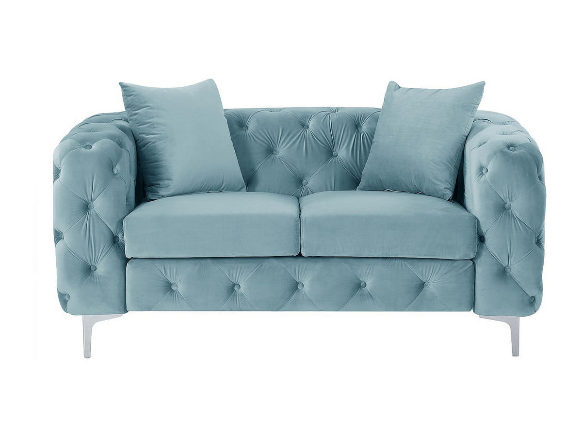 CHESTERFIELD-SOFA 2-Sitzer - Samt - Pastellblau - EDWINA - Hellblau, Textil (162/76/91cm) - Vente-Unique