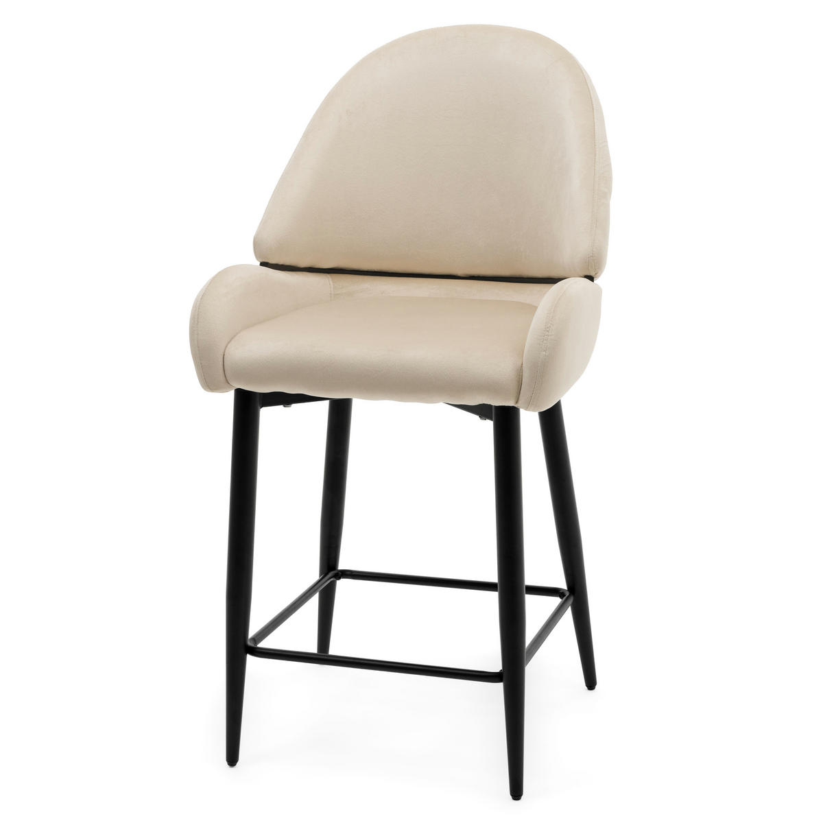 BARHOCKER BERGAMO gepolsterter mit Steppung - beige - Samt Velour - Beige/Schwarz, Textil/Metall (56/106/61cm) - NEW HOME