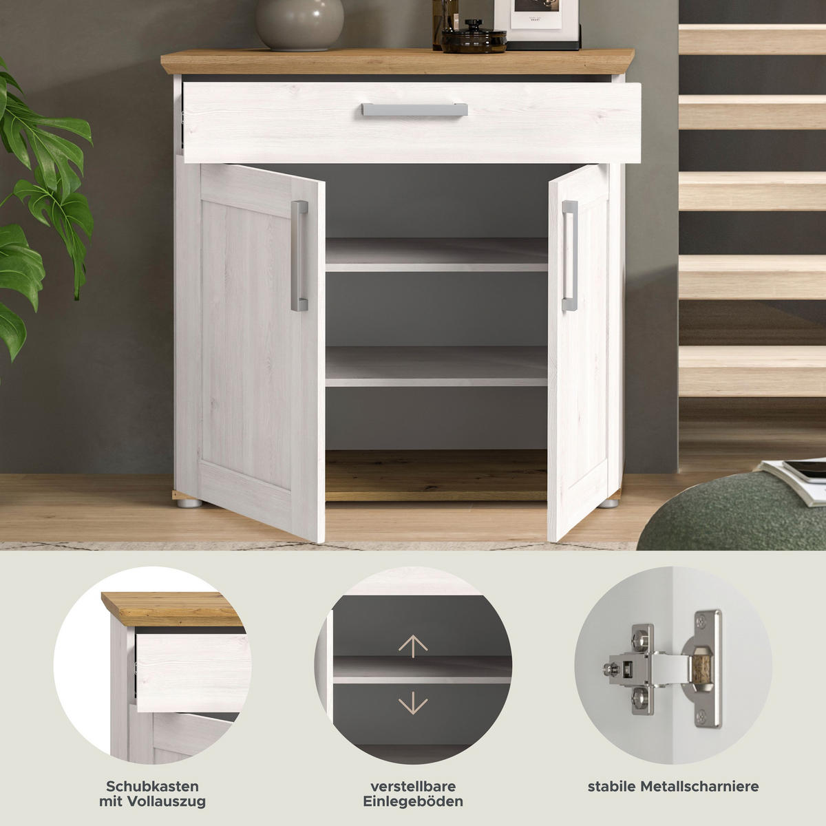 SCHUHSCHRANK Verona Garderobe in Sibiu Lärche Nb. und Artisan Eiche Nb. B/H/T: 95x92x39 cm - Lärchefarben, Holzwerkstoff (90/88/37cm)