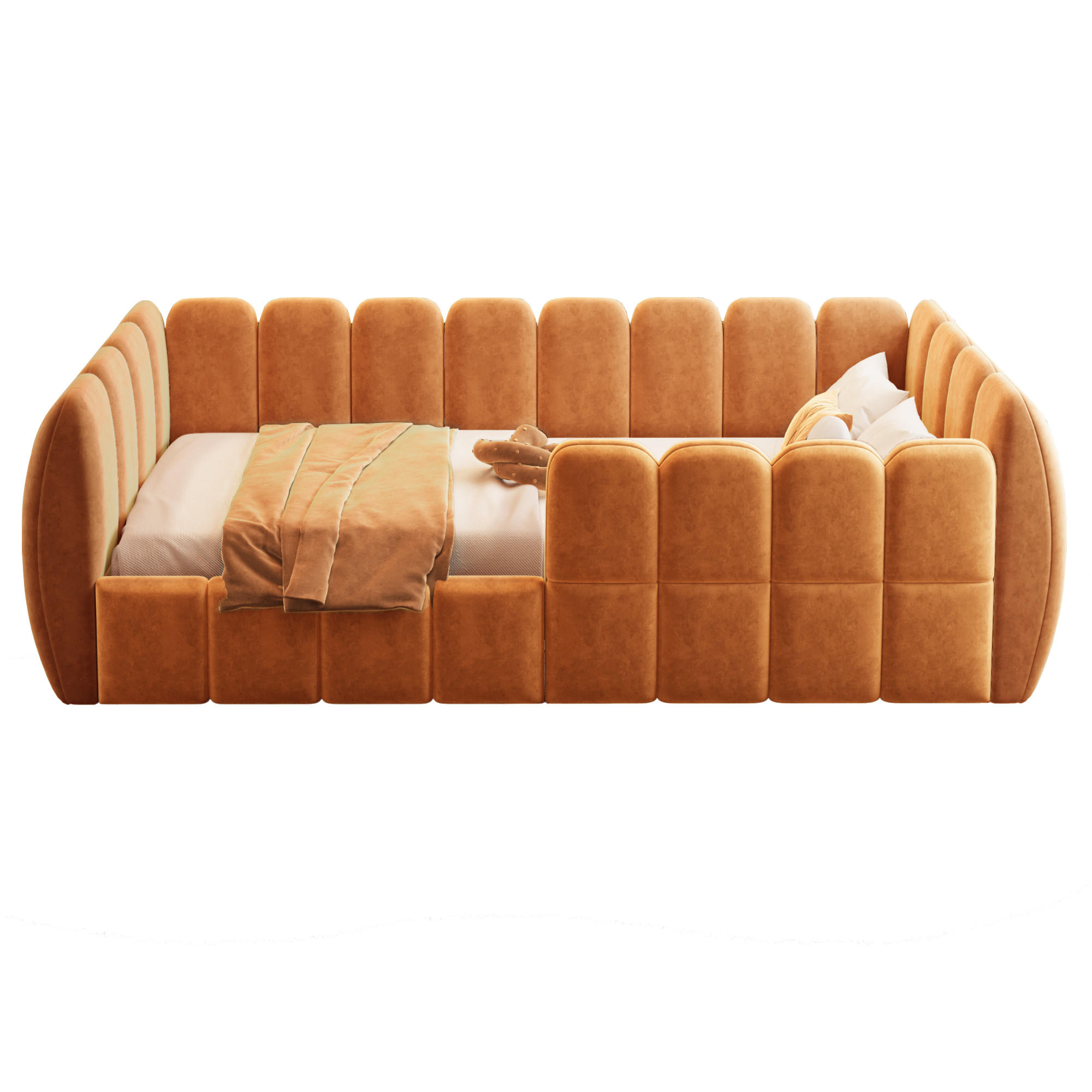 KINDERBETT 90x200cm Bodenbett Samt Rundschutz Orange - Orange, Textil (90/200cm) - FLIEKS