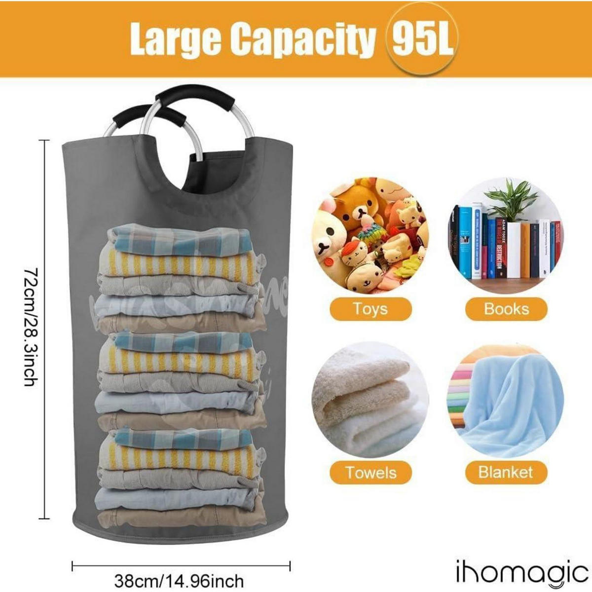 WÄSCHEKORB 2er Set 95L faltbar dunkelgrau/hellgrau 38x38x72cm - Multicolor, Textil (38/72/38cm)