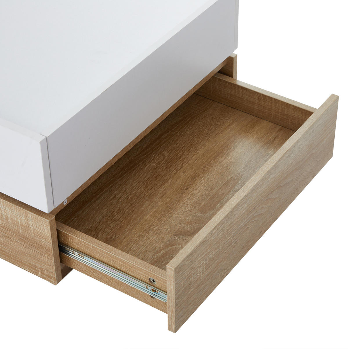 COUCHTISCH aus Spanplatte 60x60x38 cm Weiß/Walnuss mit 360° drehbarer Tischplatte und 2 Schubladen - Weiß, Holzwerkstoff (60/60/38cm) - IVMEU