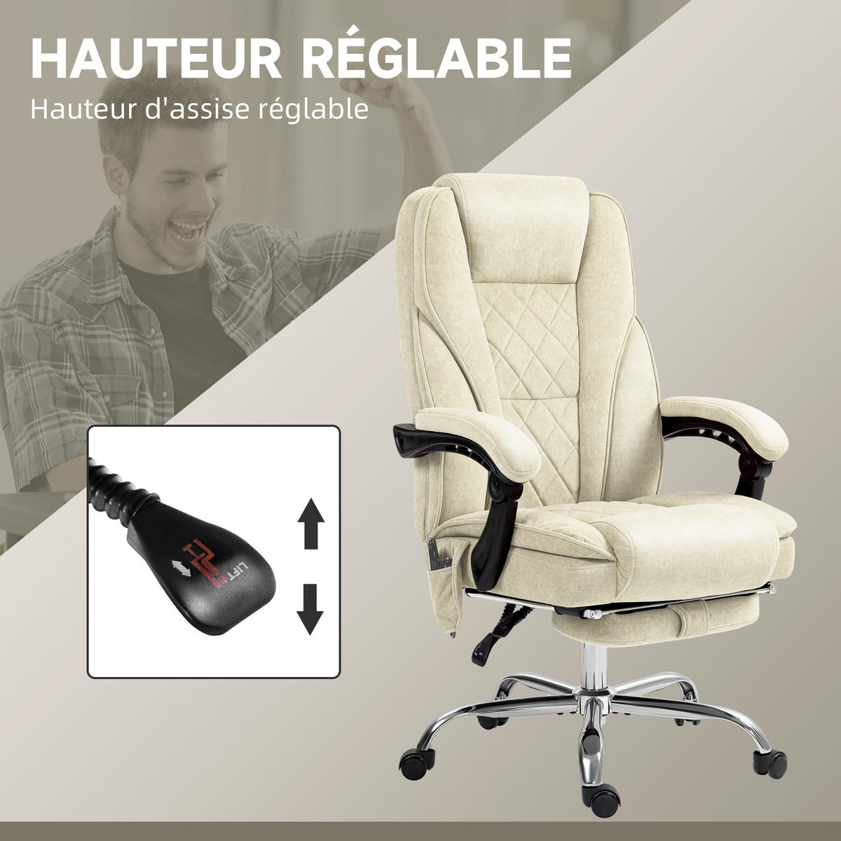 CHEFSESSEL DE-11727 mit Massage- & Heizfunktion Beige - Beige, Textil (72/119/67cm) - ComfortXL