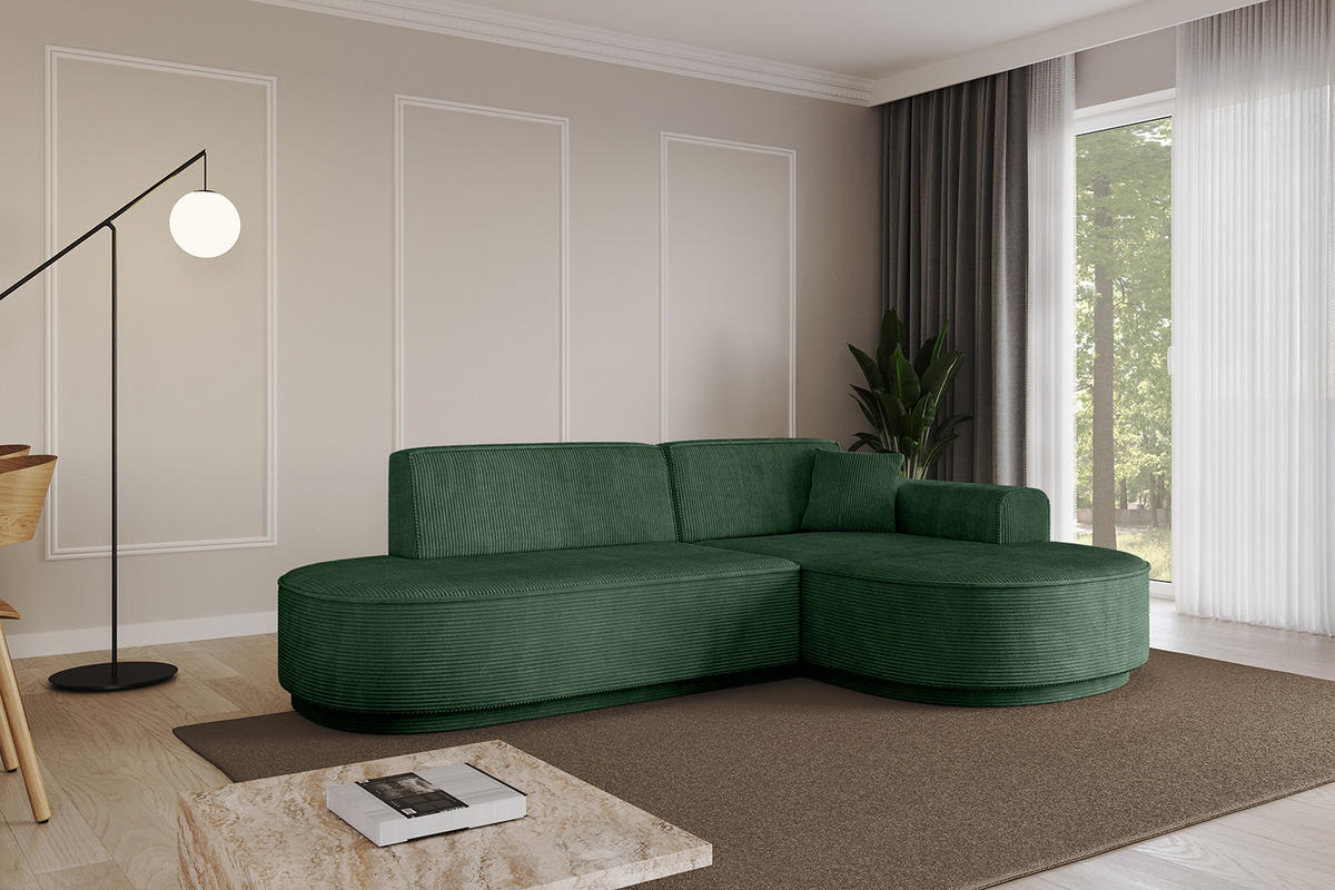 ECKSOFA Ottomane Rechts MARI-L1-v3 - 232x163x81 cm Grün Cord - Schwarz/Grün, Holzwerkstoff/Kunststoff (232/163cm) - ALTDECOR