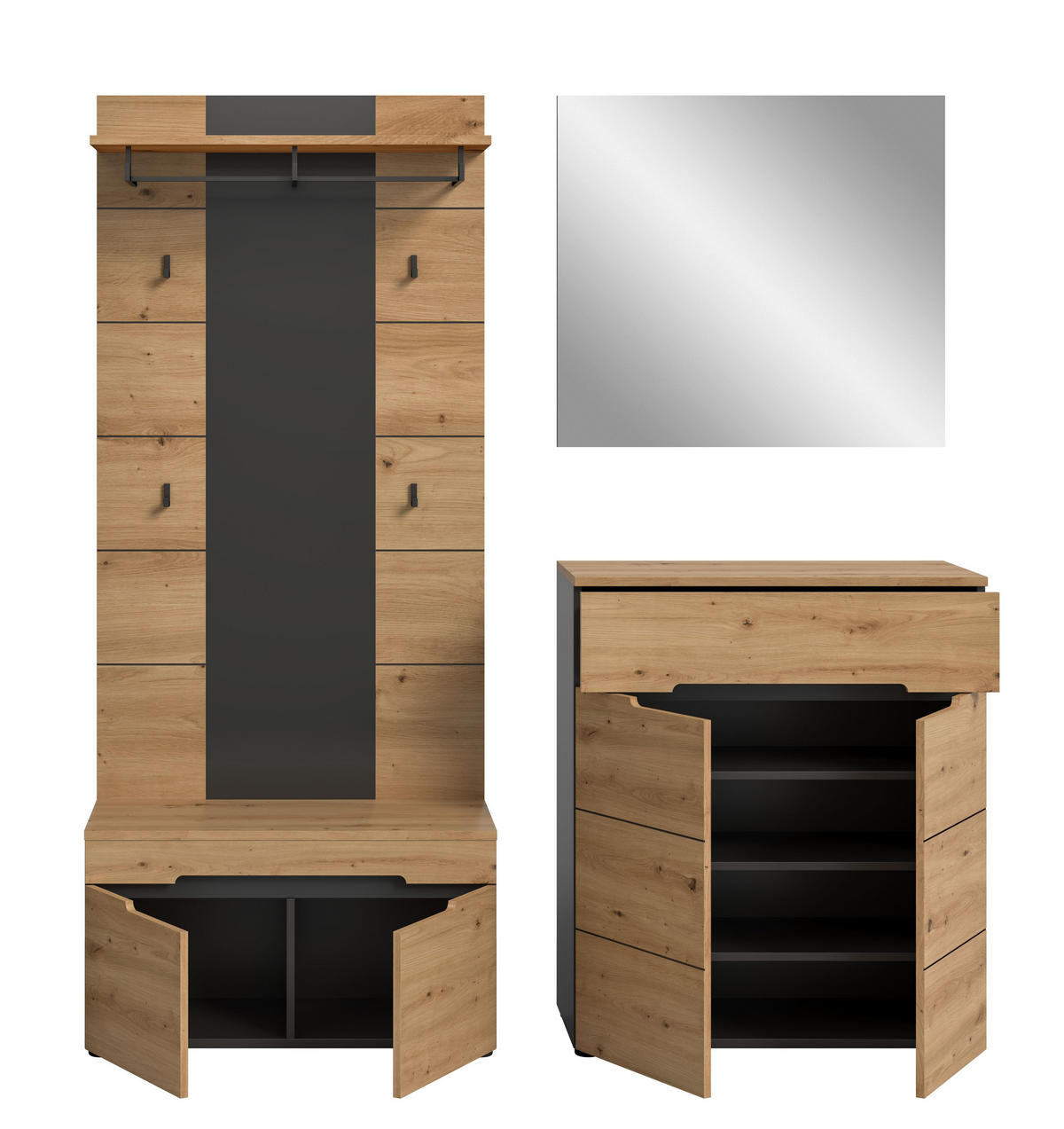 GARDEROBEN-SET CANU 4-tlg. (B/H/T: ca. 175/190/37 cm) in Basalt grau/Artisan Nachbildung - Grau, Holzwerkstoff (175/190/37cm)