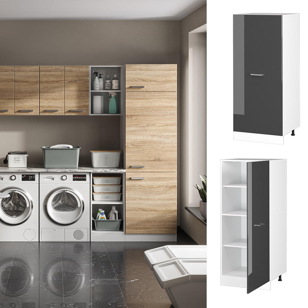 HOCHSCHRANK R-Line Anthrazit Hochglanz 60 cm mit großer Tür - Schwarz Hochglanz/Weiß, Holzwerkstoff (60/143/57.2cm) - Vicco