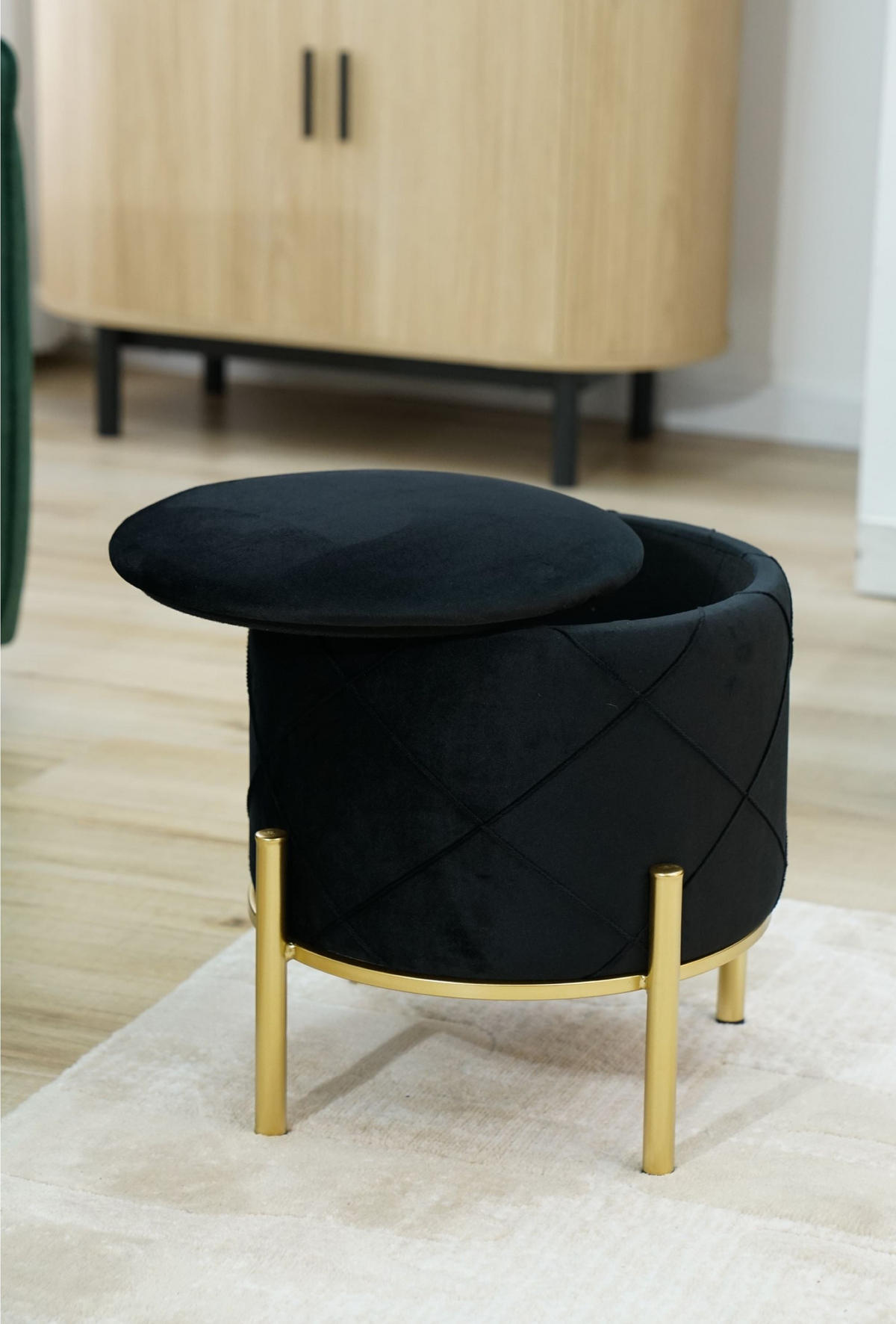 SITZHOCKER mit Stauraum, Polsterhocker Schwarz 37/40/37 - Schwarz, Textil (37/40/37cm) - RAUMHIRSCH FURNITURE