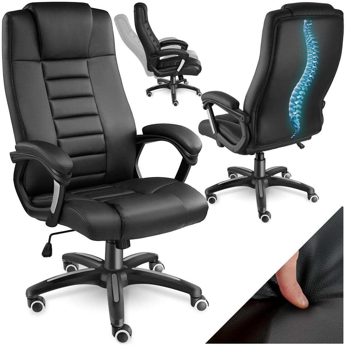 BÜROSTUHL Mafz, einstellbare Wippfunktion, schwarz - Schwarz, Textil (49/50/52cm) - tectake