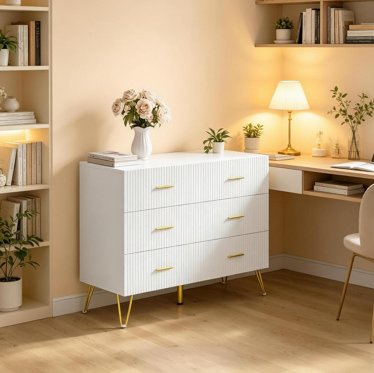 KOMMODE in Weiß und Gold 100x40x75 cm mit 6 Schubladen - Weiß, Holzwerkstoff (40/75/100cm) - IVMEU