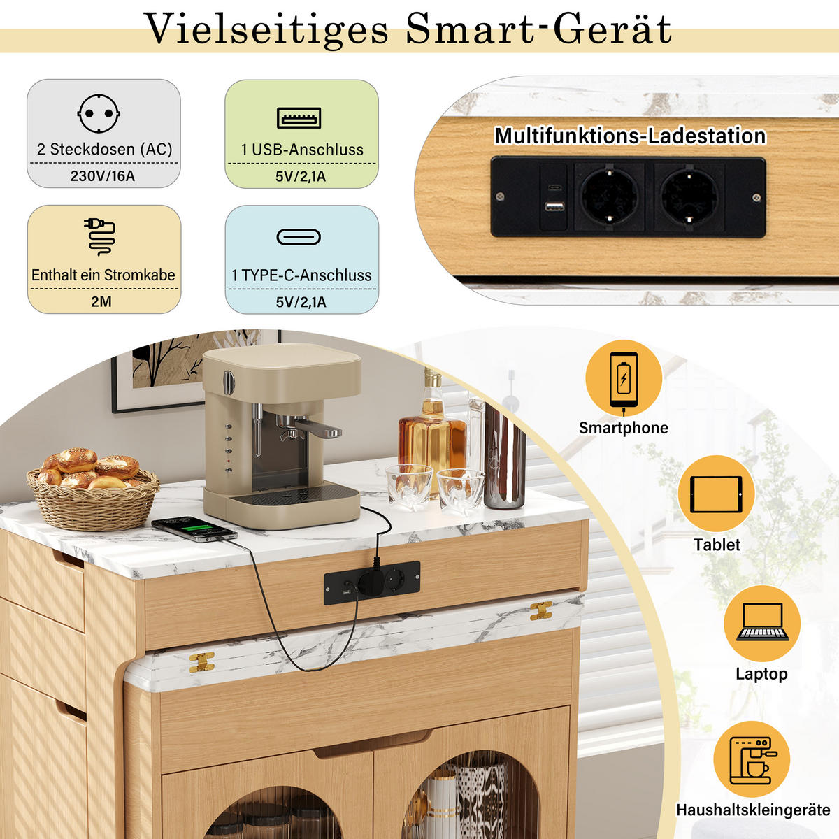KÜCHENINSEL ausziehbar 55-153/80/93 cm DE-39577 Natur - Naturfarben, Holzwerkstoff (80/93/56.2cm) - ComfortXL