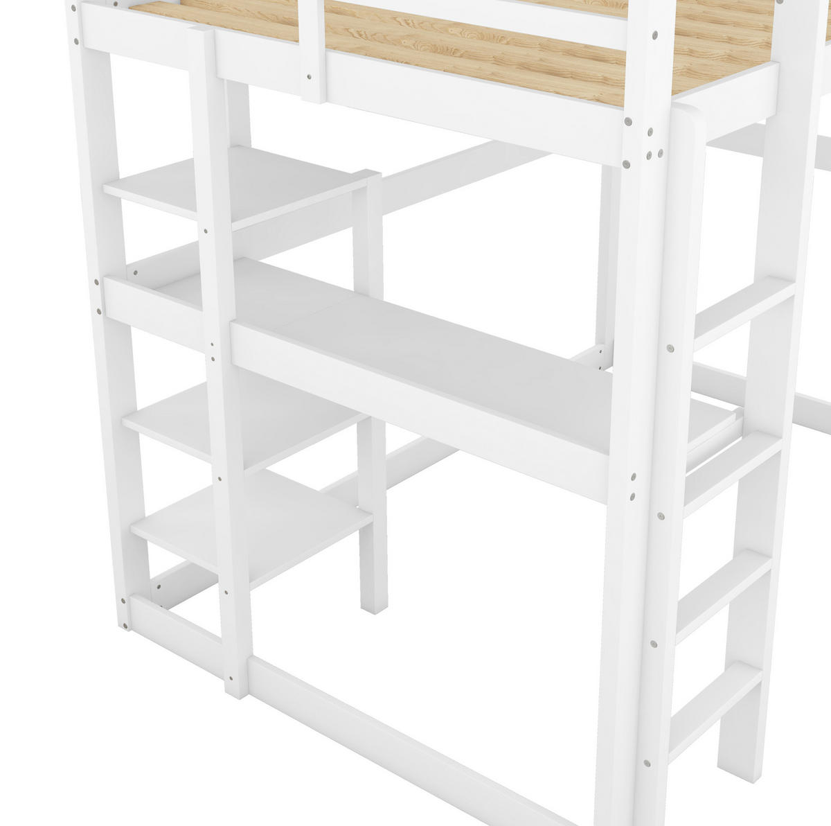 HOCHBETT aus Kiefer 140x200 cm Antikweiß mit Schreibtisch und 4 Ablagefächern - Weiß, Holzwerkstoff (90/200cm) - Modfu