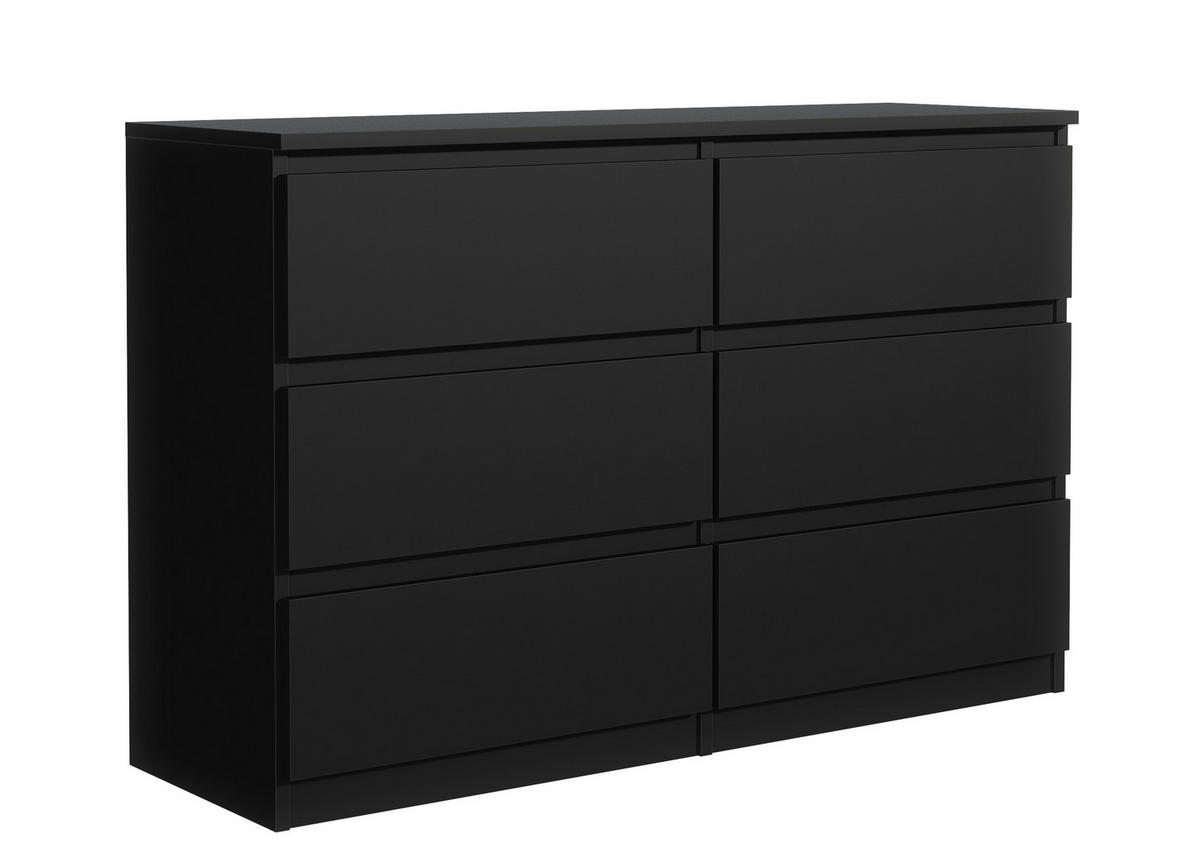 KOMMODE NUDO 120/78,5/39cm mit 6 Schubladen Türen Schwarz - Schwarz, Holzwerkstoff (120/78.5/39cm) - MASSENO