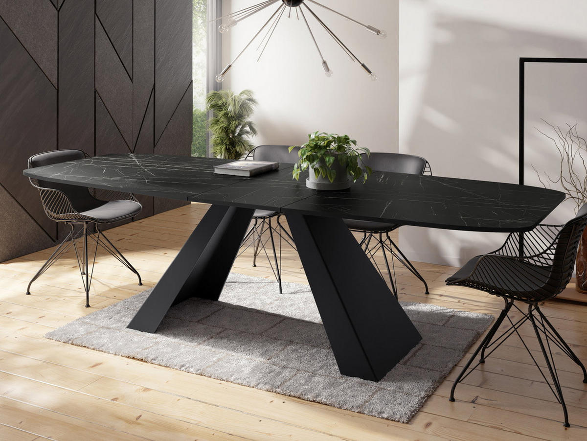 ESSTISCH Monte rechteckig ausziehbar, Marmor Schwarz 180-220/90/76 cm - Anthrazit/Schwarz, Holzwerkstoff/Metall (90/218/76cm) - WFL GROUP