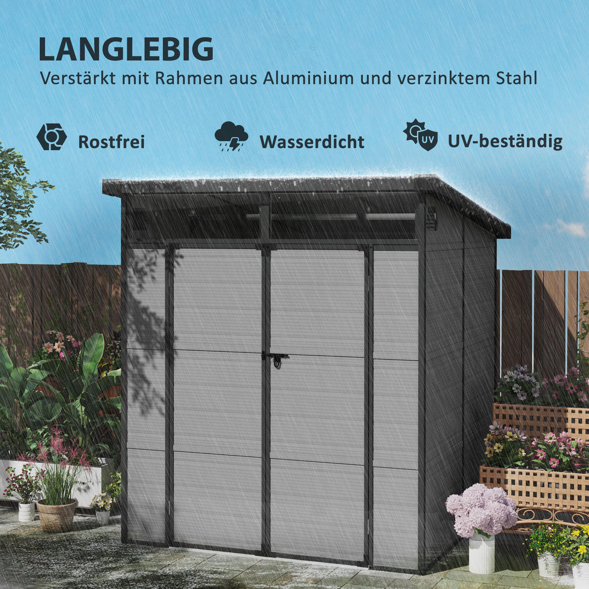 GERÄTEHAUS Kunststoff 190x191x215cm - Hellgrau, Kunststoff (191/215/190cm) - Outsunny