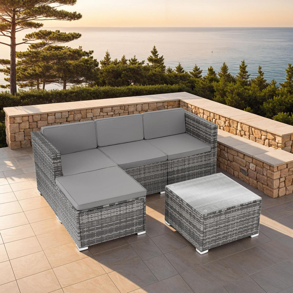 RATTANLOUNGE Lignano,variabel aufstellbar,grau - Grau, Kunststoff - tectake