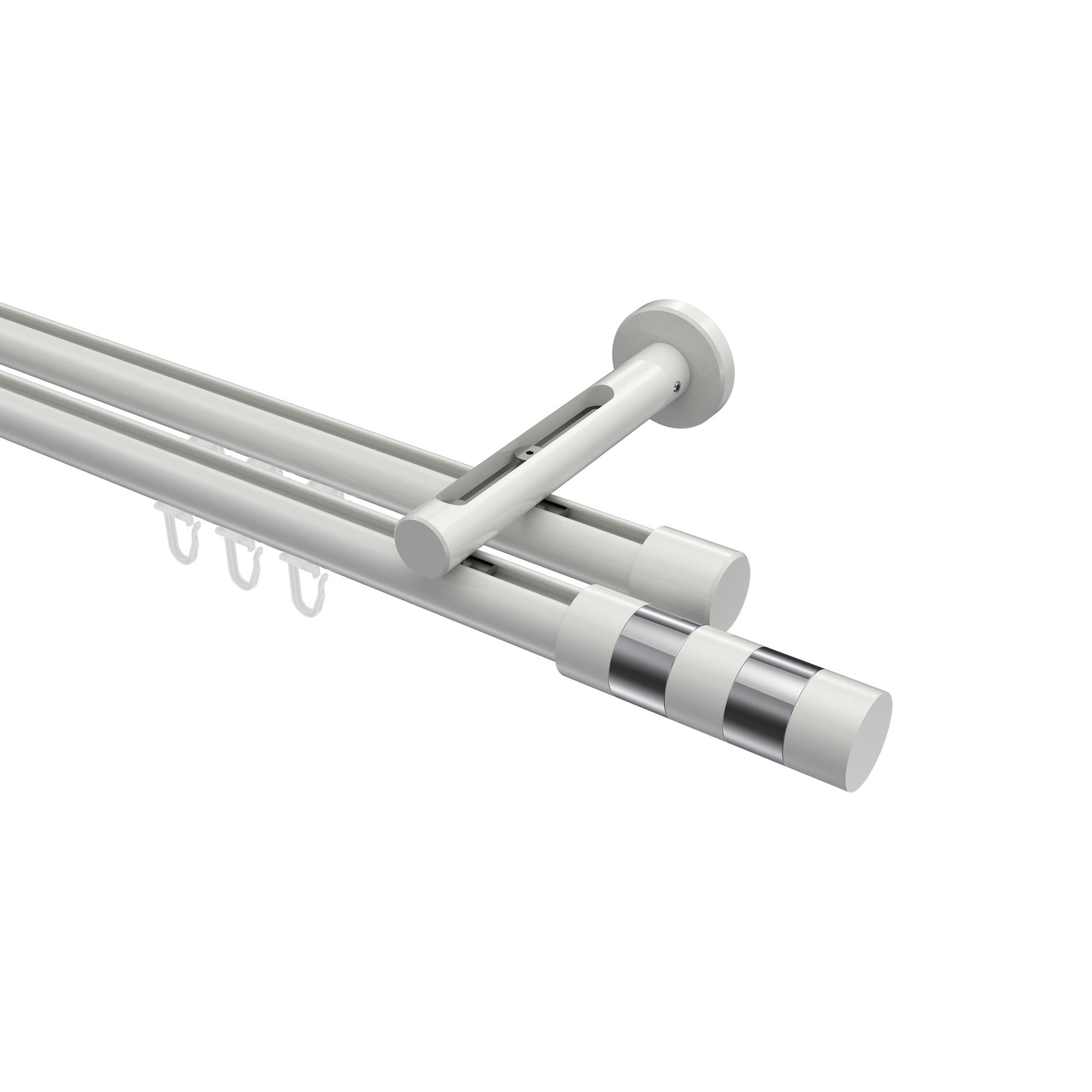 INNENLAUF-GARDINENSTANGEN-SET Siteno Mavell 120 cm, 2-läufig, 20 mm Ø Weiß - Chromfarben/Weiß, Metall (120cm) - INTERDECO