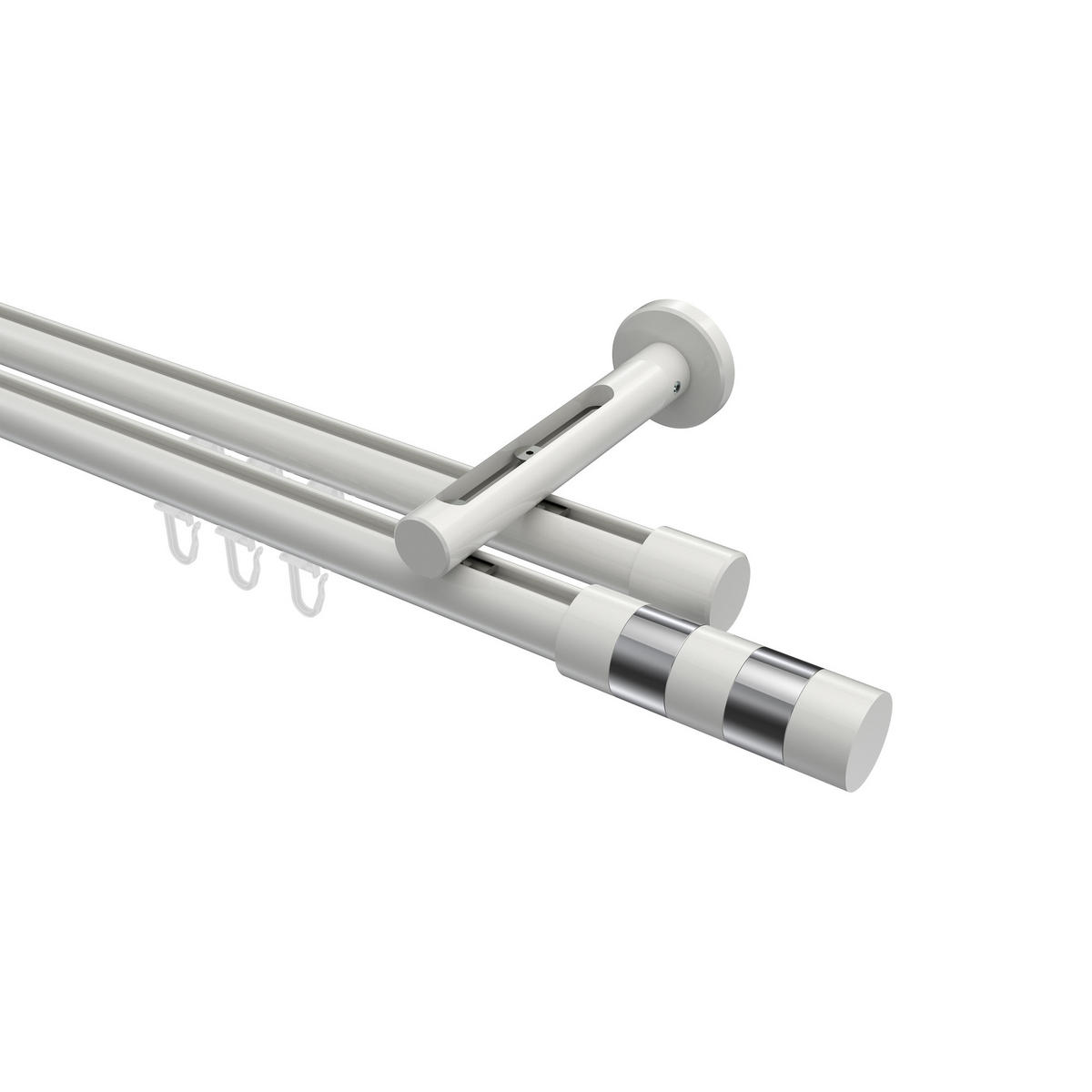 INNENLAUF-GARDINENSTANGEN-SET Siteno Mavell 180 cm, 2-läufig, 20 mm Ø Weiß - Chromfarben/Weiß, Metall (180cm) - INTERDECO
