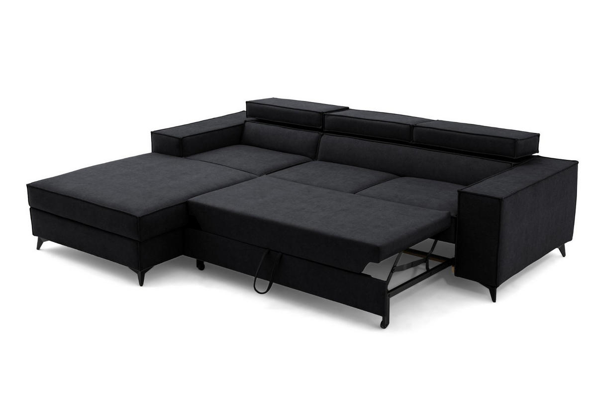 ECKSOFA PURE S Links mit Schlaffunktion 127x215 Velours Graphit - Graphitfarben/Schwarz, Holz/Textil (281/204cm) - Muffo