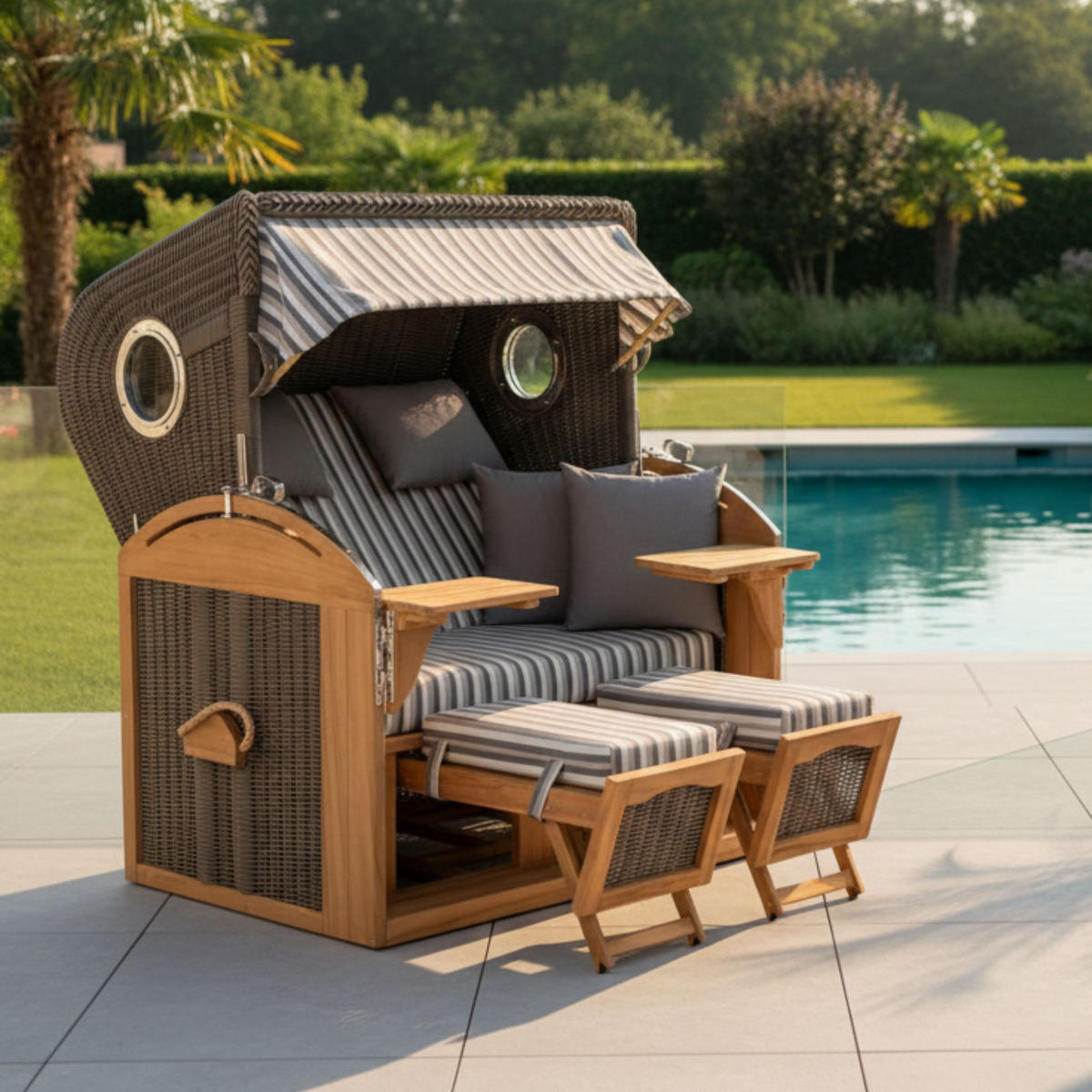 STRANDKORB XL Schillig Bullauge - Braun/Grau, Metall (142/170/95cm) - Mr. Deko