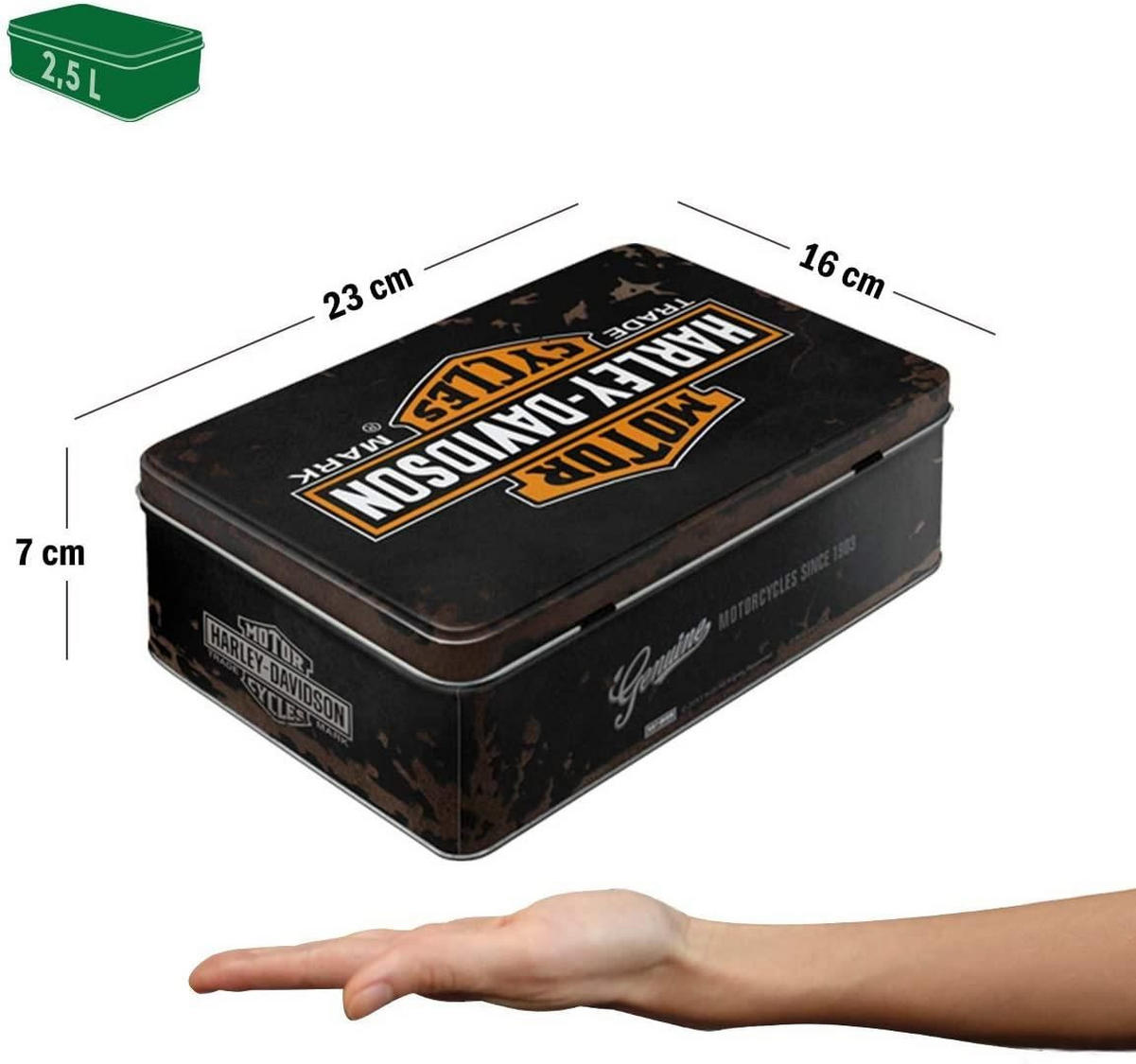 VORRATSDOSE flach Harley-Davidson Genuine - Multicolor, Metall (23/7/16cm) - Nostalgic-Art