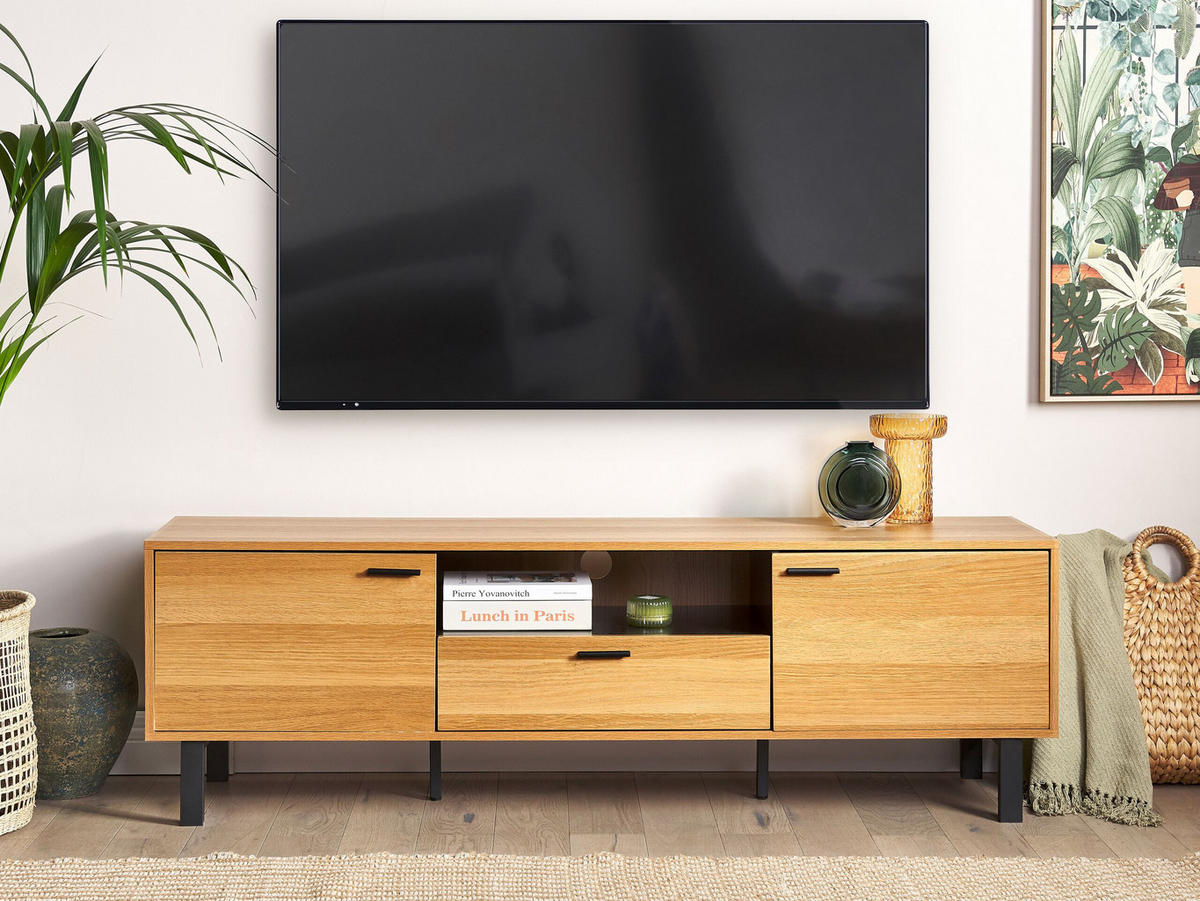 TV-MÖBEL Hellbraun, Schwarz CLAREMONT 40/160/51 cm - Hellbraun, Holzwerkstoff (160/51/40cm) - Beliani