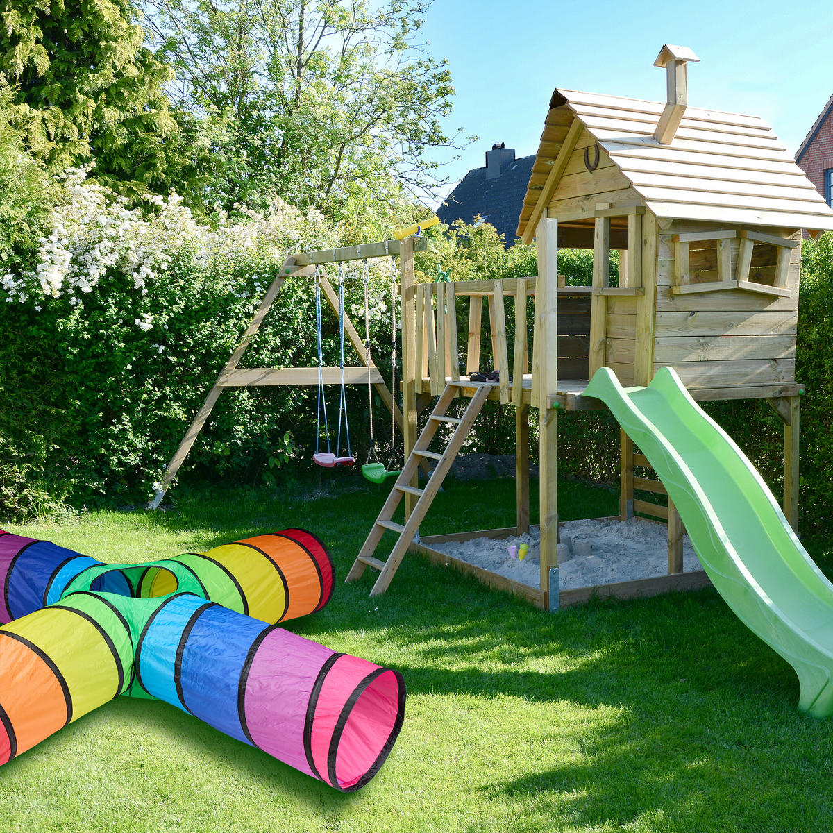 SPIELTUNNEL - Multicolor, Textil/Metall (232/46/232cm) - Relaxdays